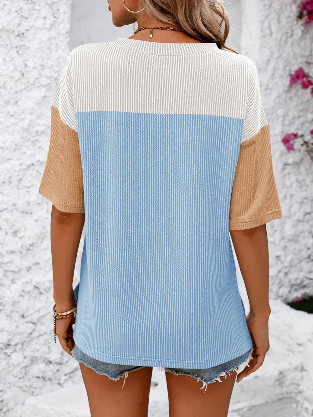 Color Block Round Neck Half Sleeve T-Shirt, image 7