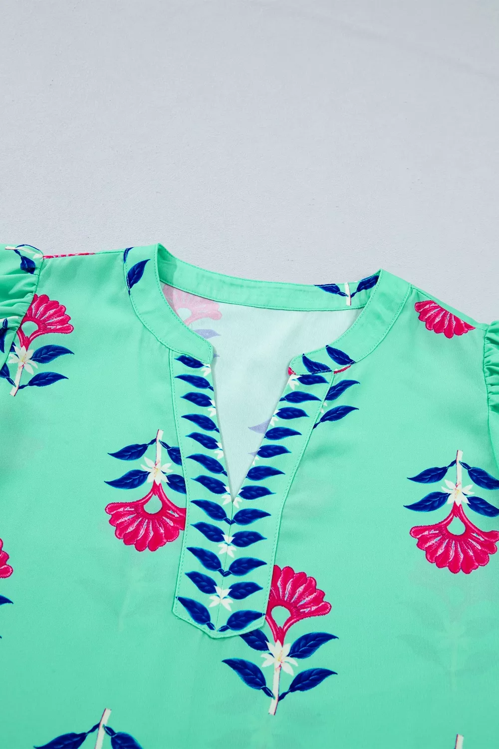 Floral V Neck Flutter Sleeve Blouse, image 7