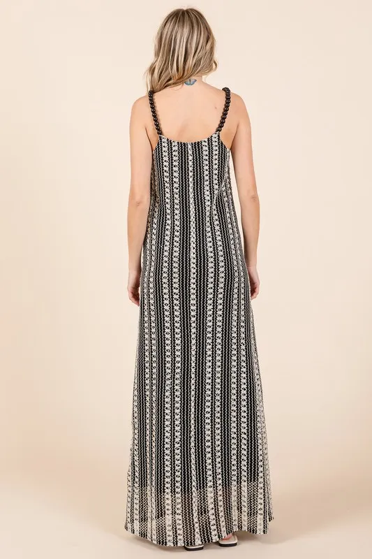 Plus Size Striped Scoop Neck Beaded Strap Maxi Cami Dress, image 4