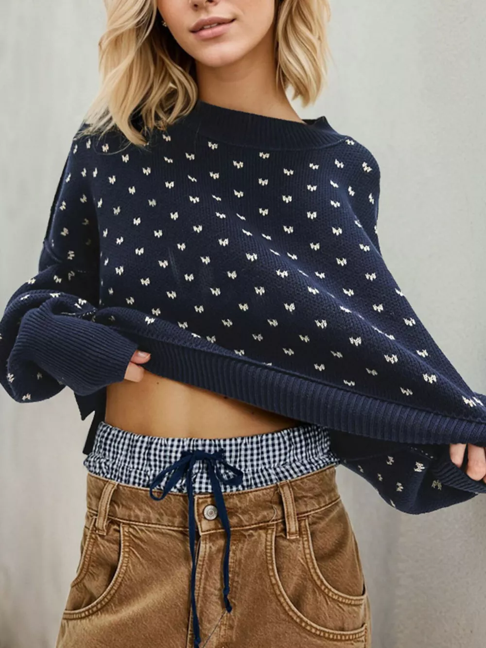 Ribbed Trim Dropped Shoulder Sweater, image 4