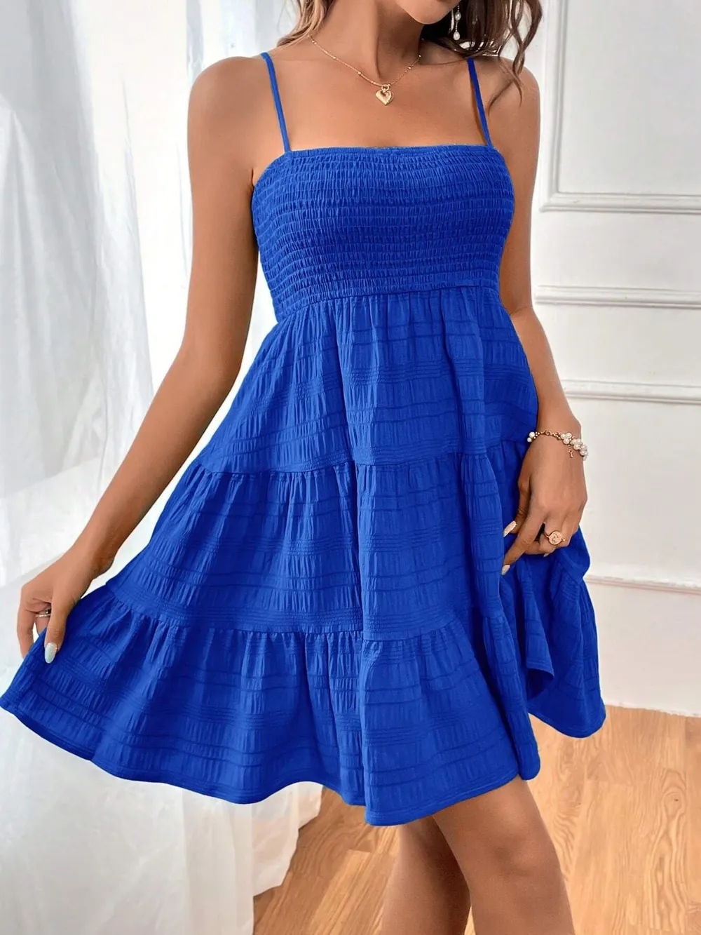 Smocked Tiered Sleeveless Mini Dress, image 9