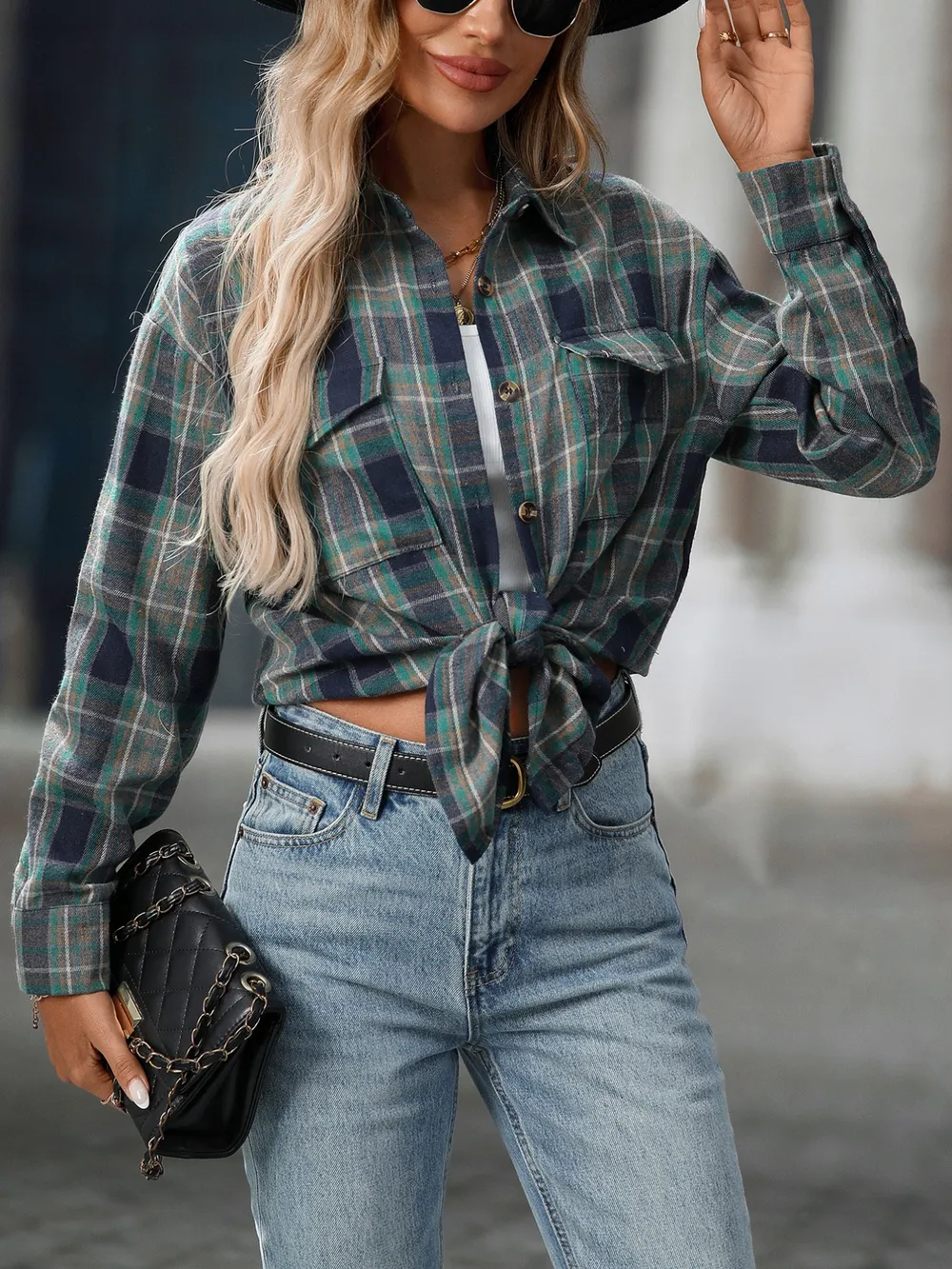 Oversized Plaid Button-Up Shirt, image 25