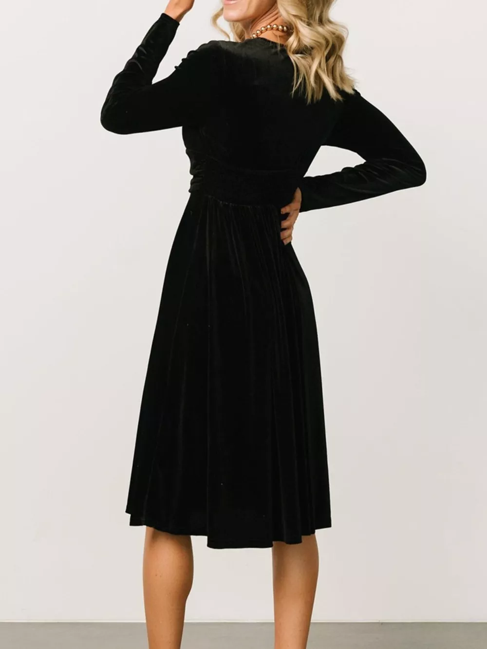 Velvet Deep V-Neck Long Sleeve Dress, image 11