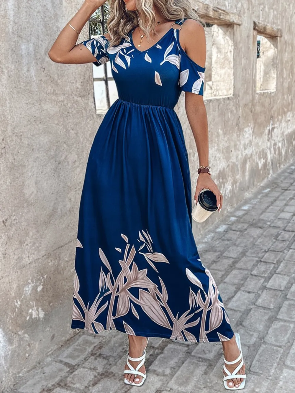 Printed Cold Shoulder Dress, image 3