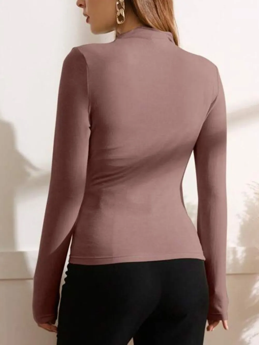 Mock Neck Ruched Long Sleeve T-Shirt, image 18