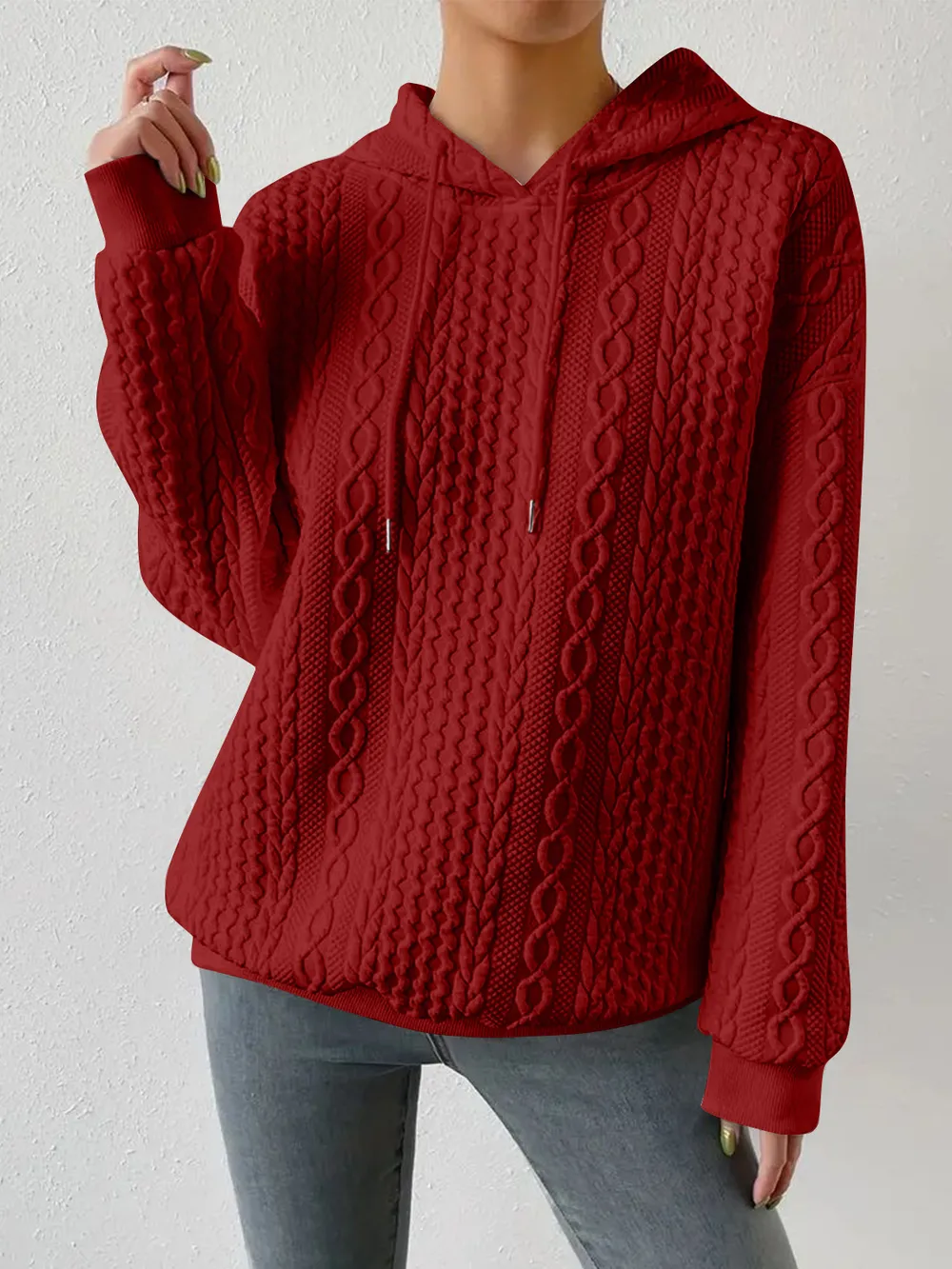Drawstring Drop Shoulder Long Sleeve Hoodie, image 15
