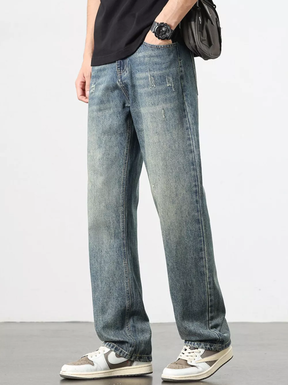 Men's Washed Wide Leg Jeans, image 2