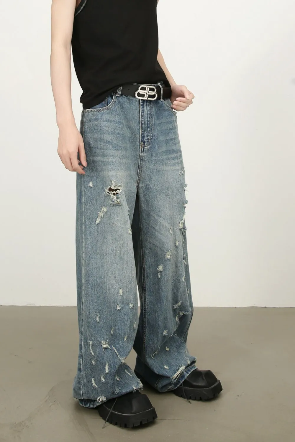 Men's Distressed Wide Leg Jeans, image 3