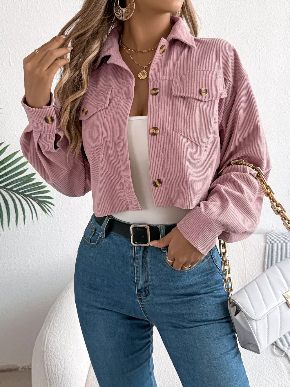 Corduroy Button-Up Dropped Shoulder Jacket, image 9
