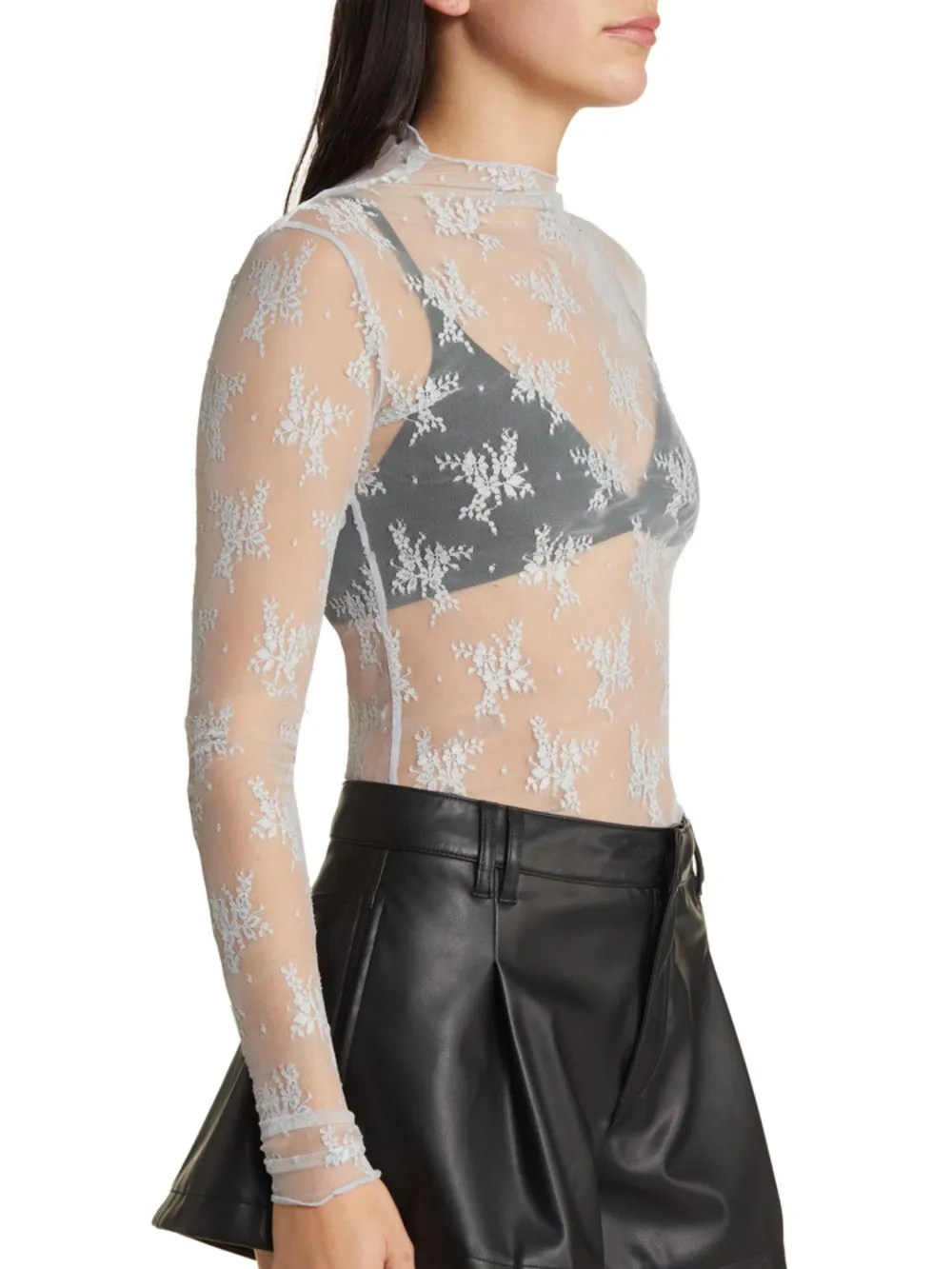 Lace Mock Neck Long Sleeve Blouse, image 7