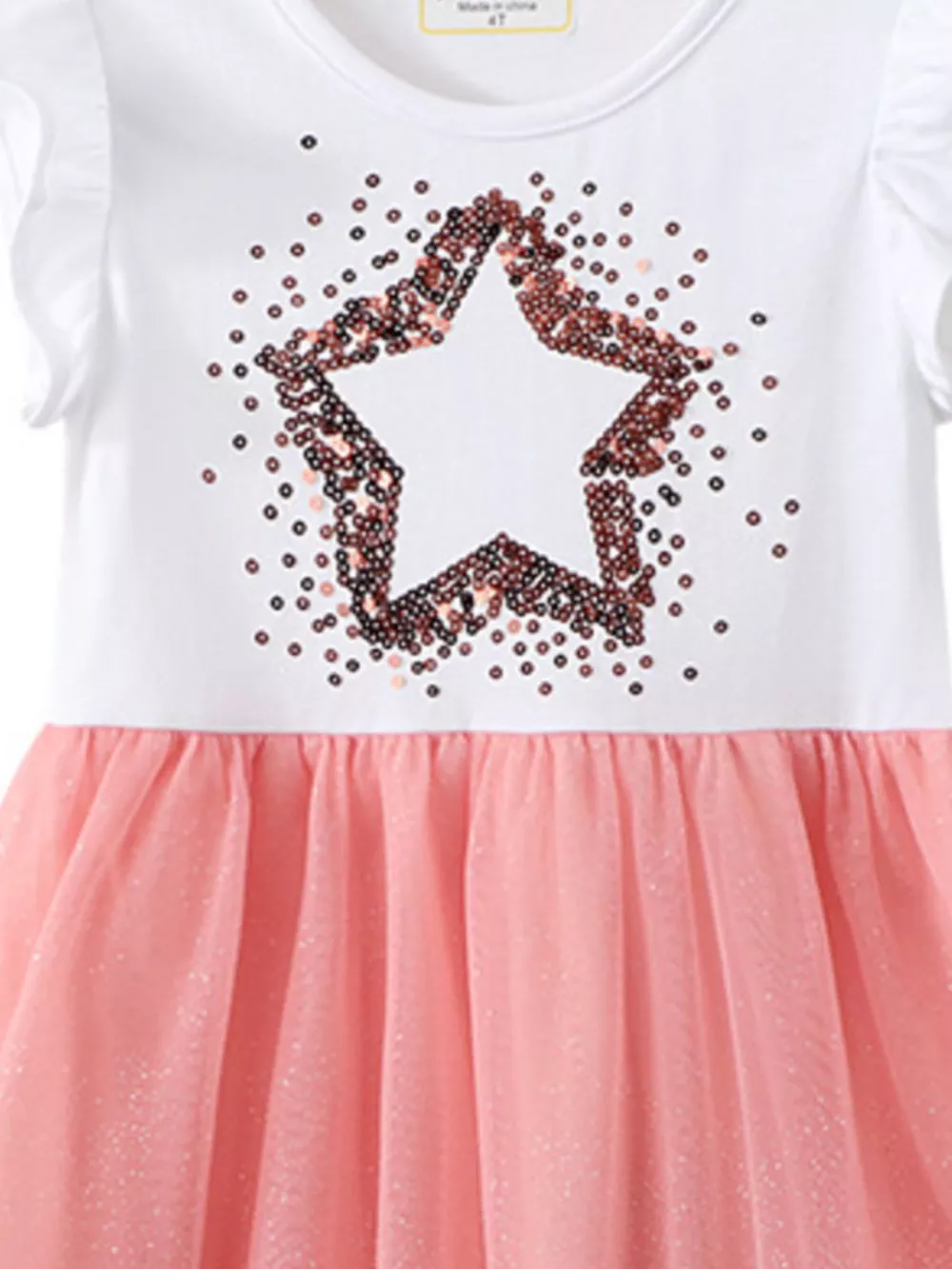 Children's Star Sequin Tulle Ruffled Sleeveless Dress, image 2