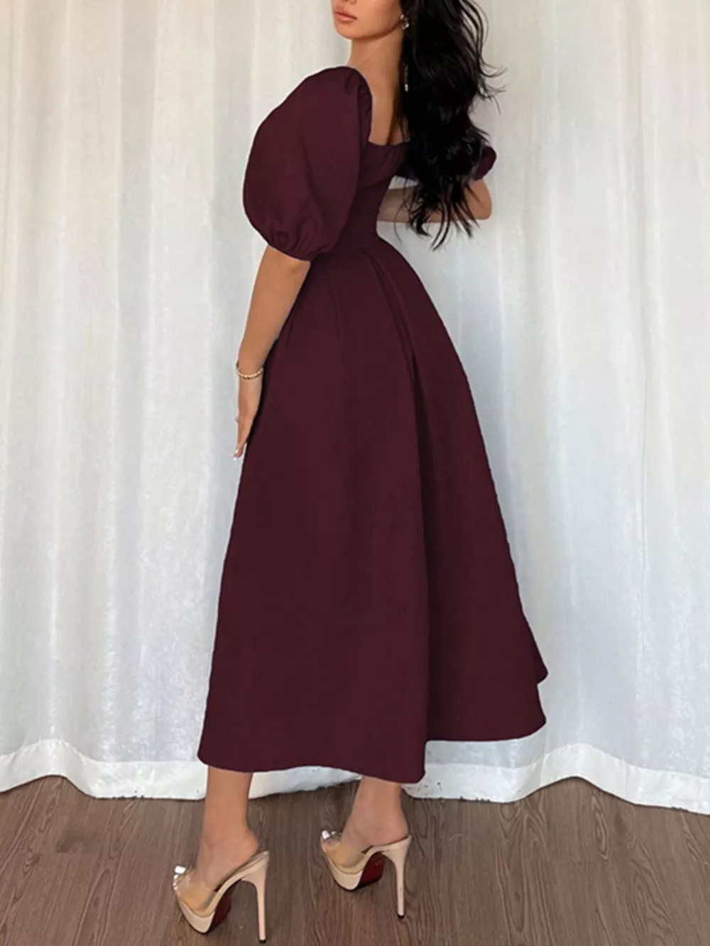Square Neck Flutter Sleeve Midi Dress, image 6