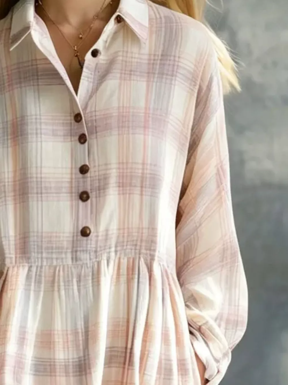 Plaid Button-Down Maxi Shirt Dress, image 12