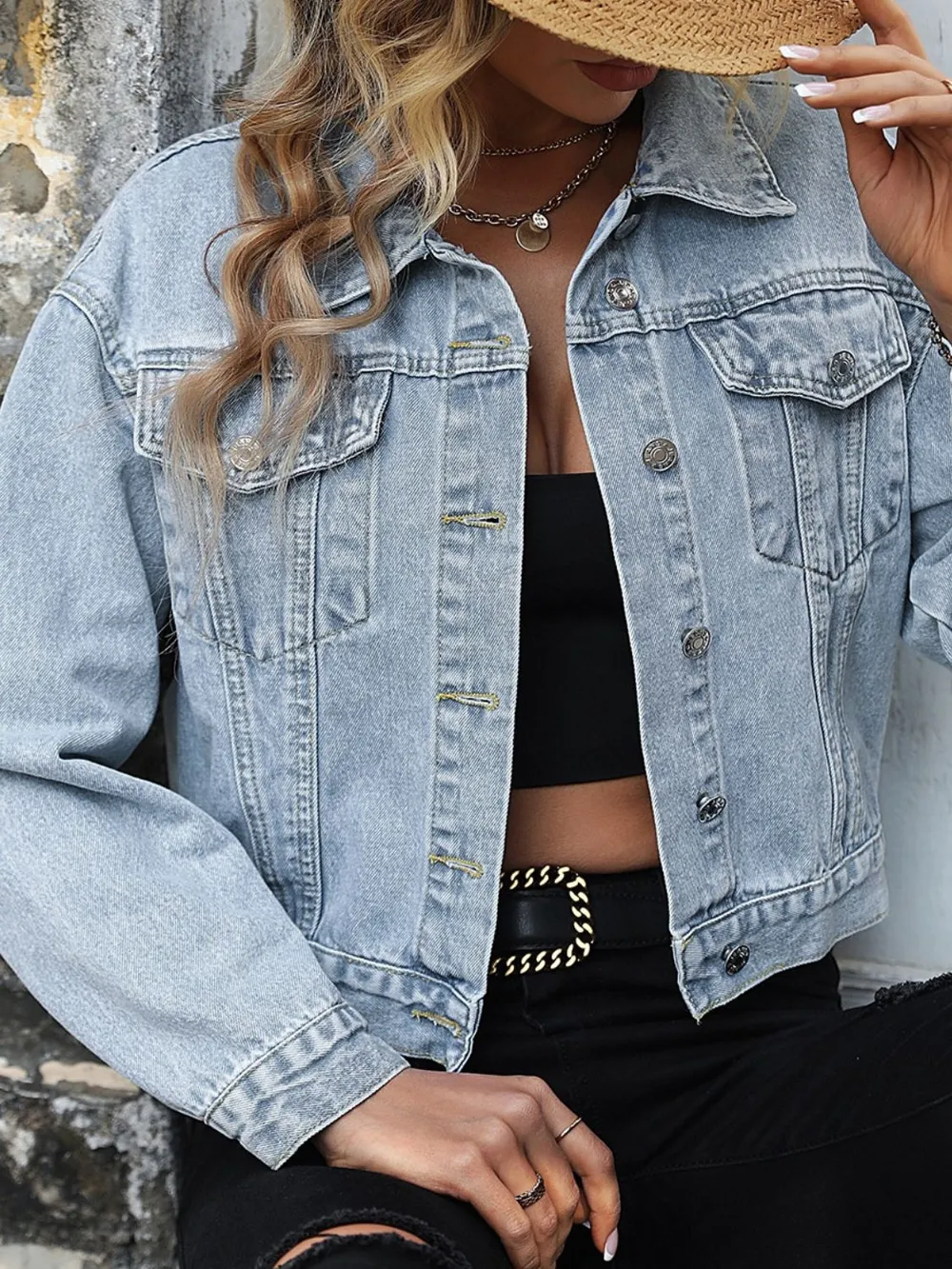Button Up Denim Jacket with Chest Pockets, image 3