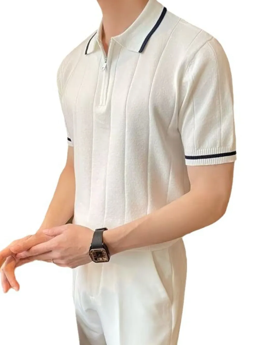 Men's Plus Size Quarter Zip Short Sleeve Polo, image 3