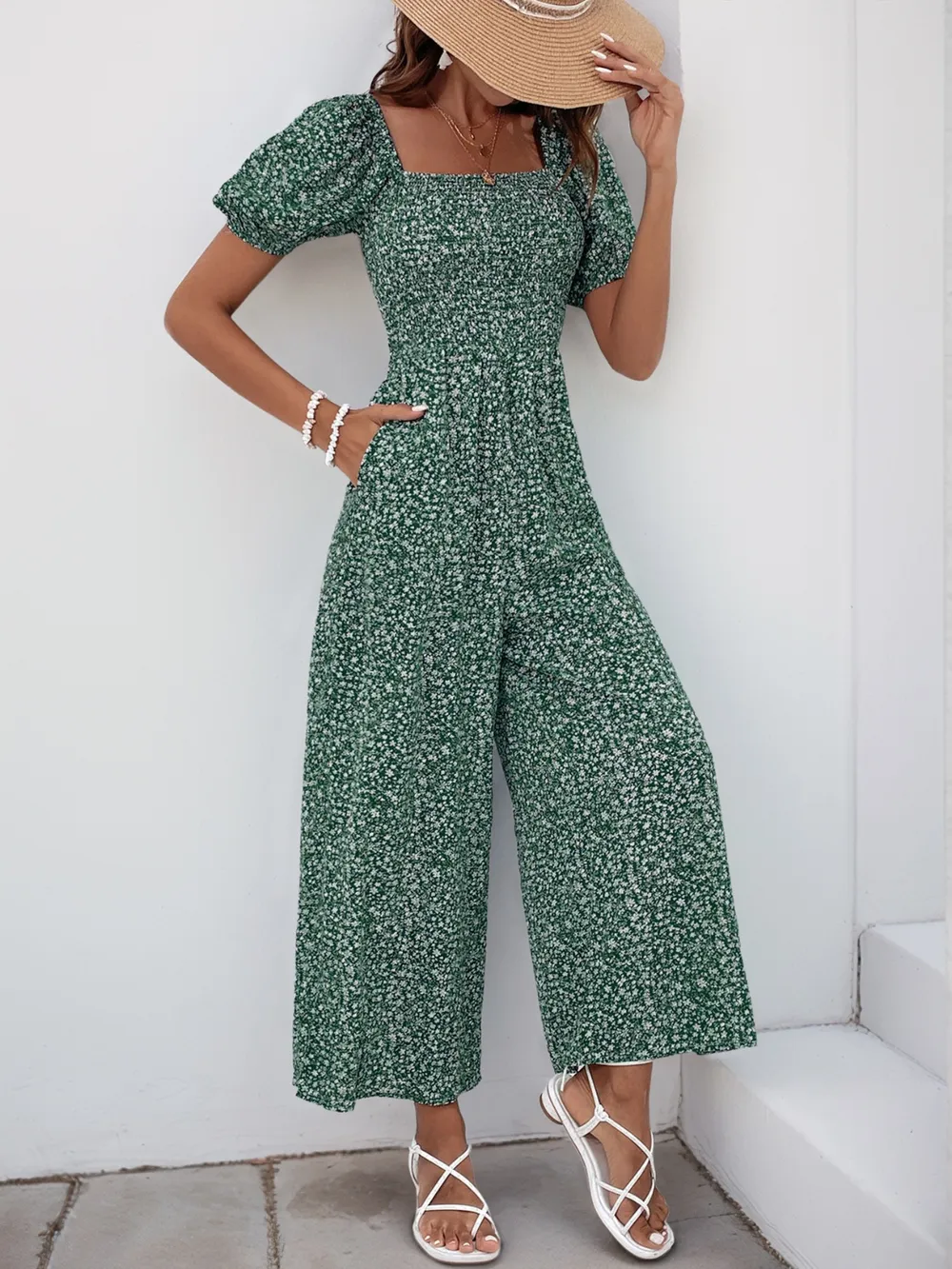 Printed Square Neck Puff Sleeve Jumpsuit, image 13