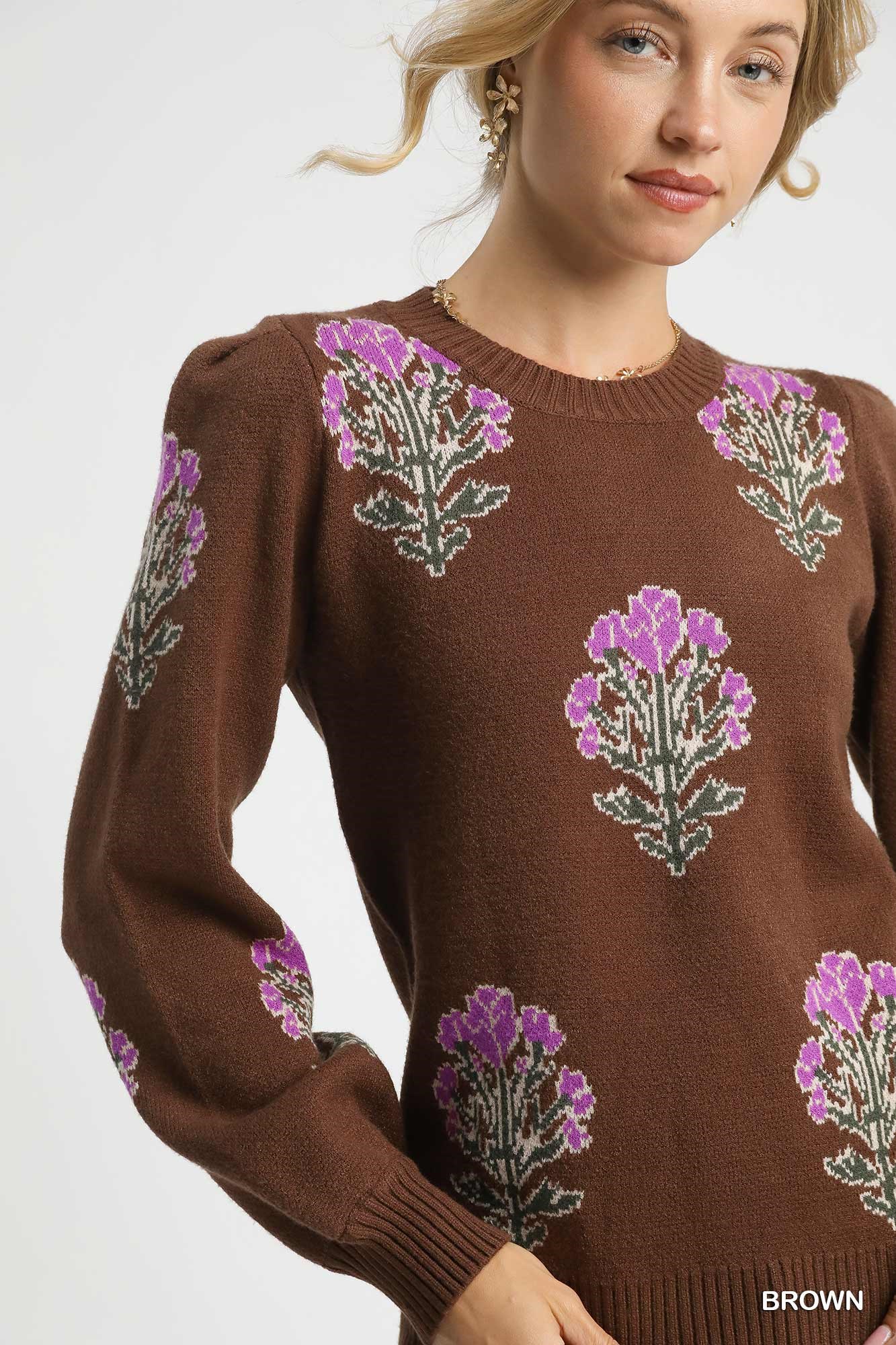 Single Flower Stem Jacquard Sweater, image 3