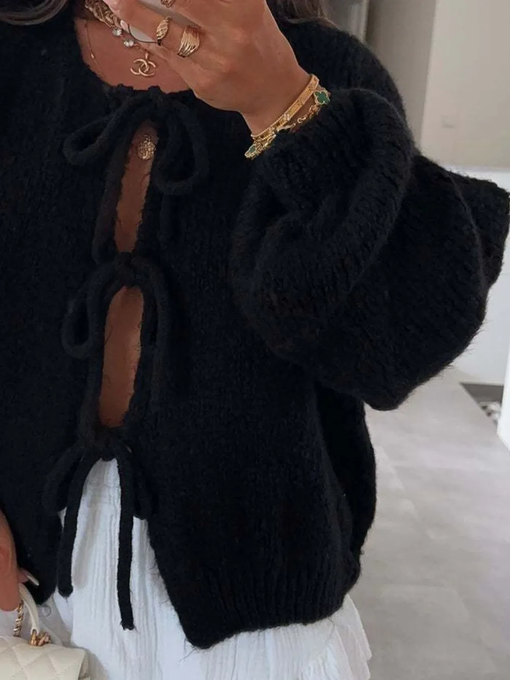 Cozy Bow-Tie Front Knit Cardigan, image 11