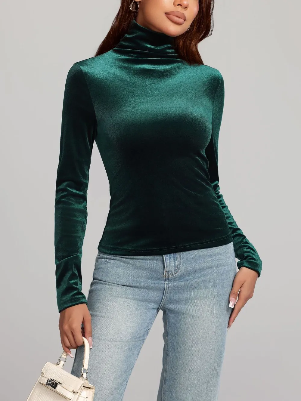 Solid Color Turtleneck Long Sleeve Top, image 4