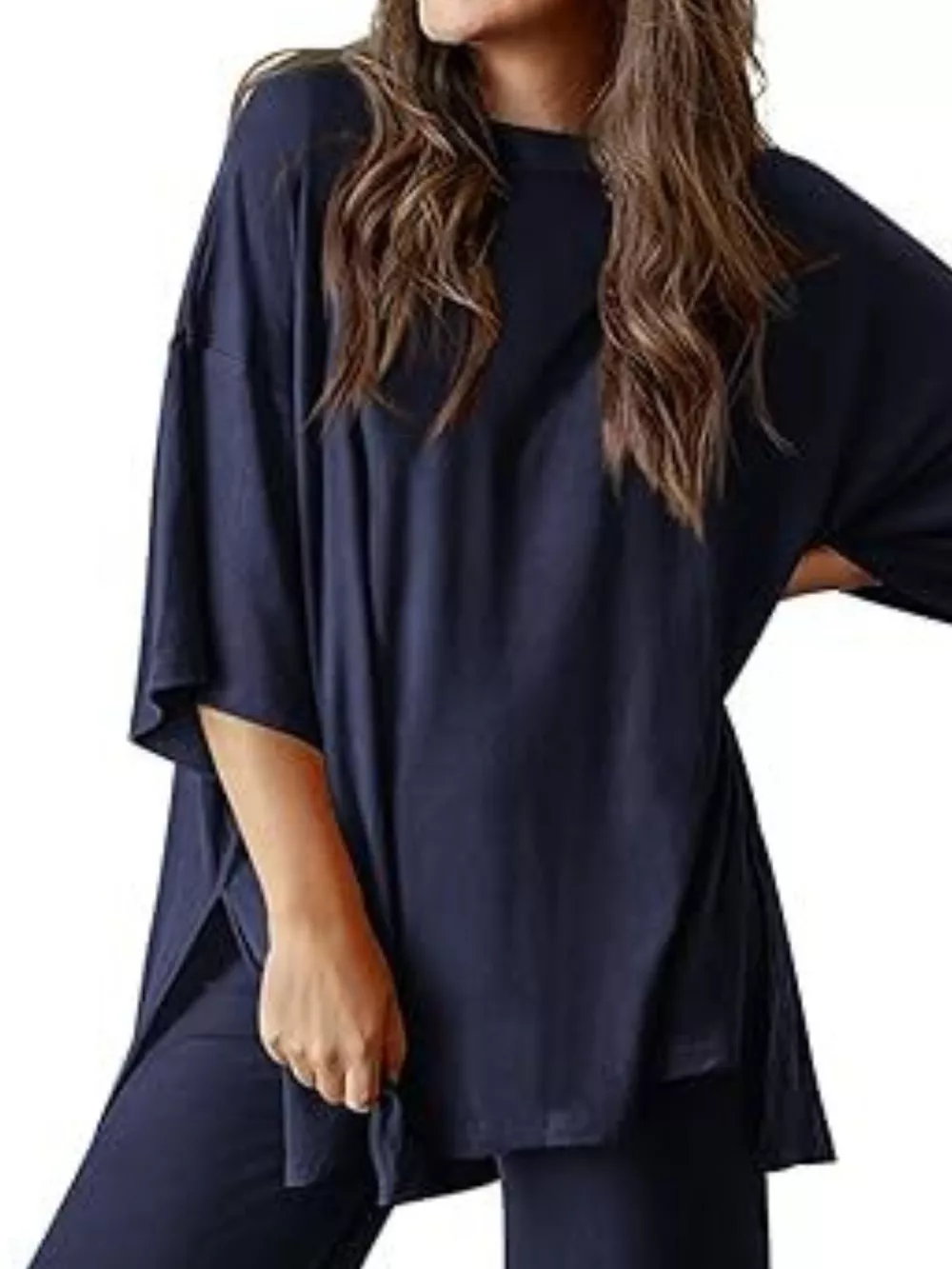 Slit Round Neck Top and Pants Set, image 29