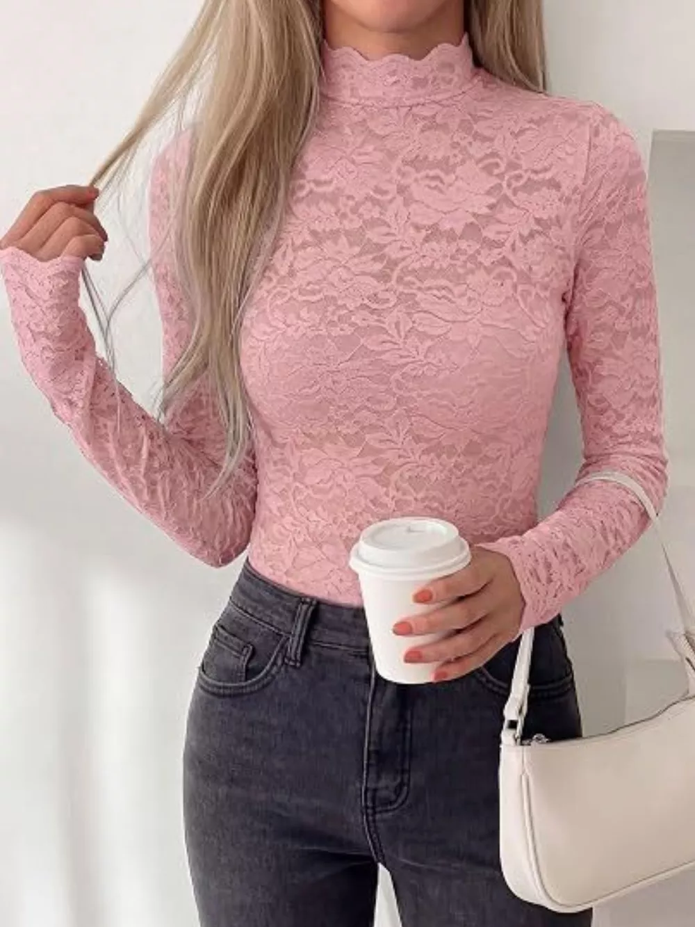 Lace Mock Neck Long Sleeve Top, image 18