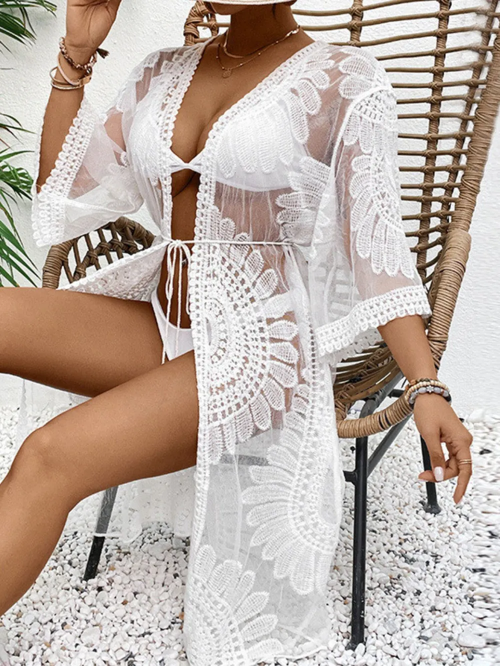 Lace Open Front Longline Cover-Up, image 3