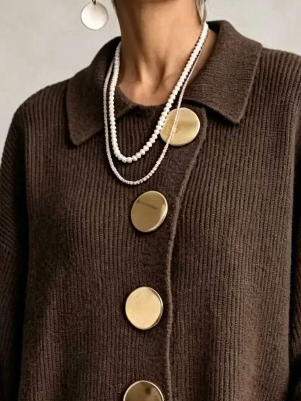 Full Size Ribbed Knit Gold Buttons Cardigan Plus Size, image 5