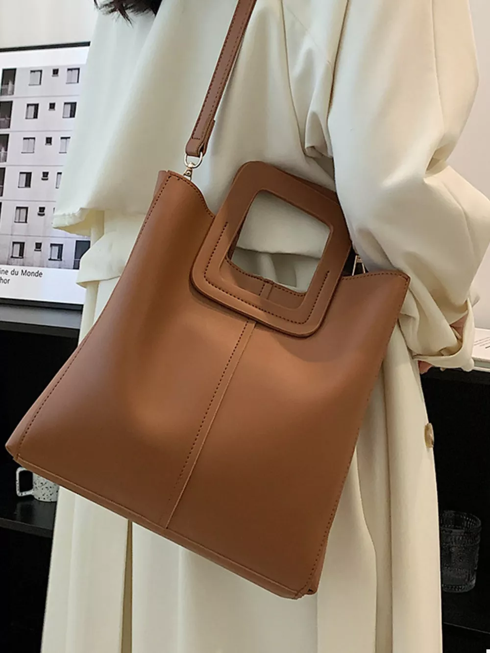 Square Handle PU Leather Crossbody Bag, image 6
