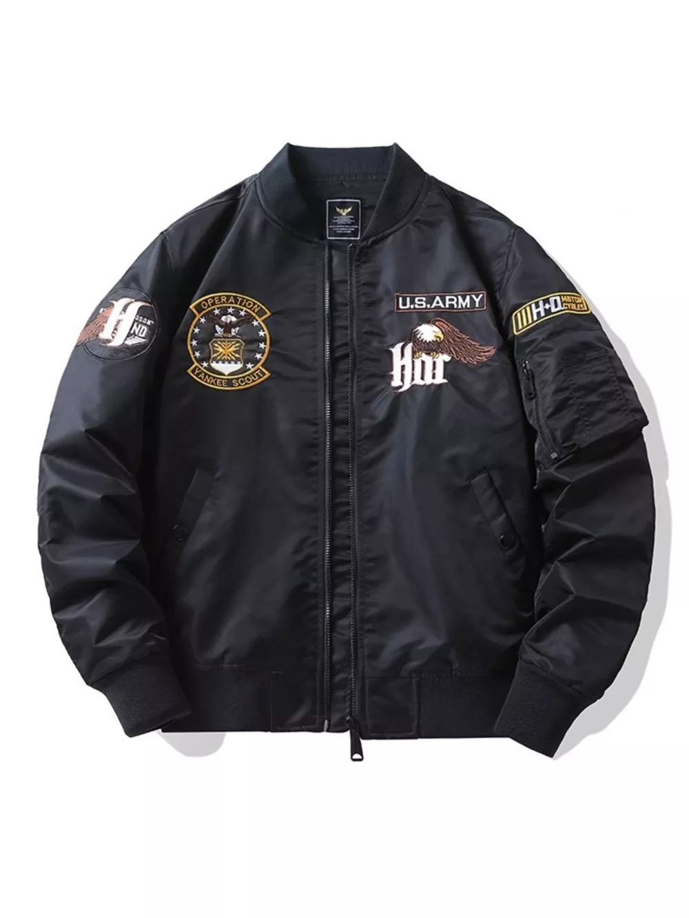 Men's Plus Size Embroidered Zip Up Bomber Jacket, image 4