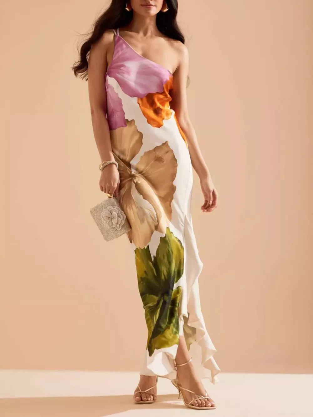 Floral Print One-Shoulder Ruffle Hem Maxi Dress, image 2