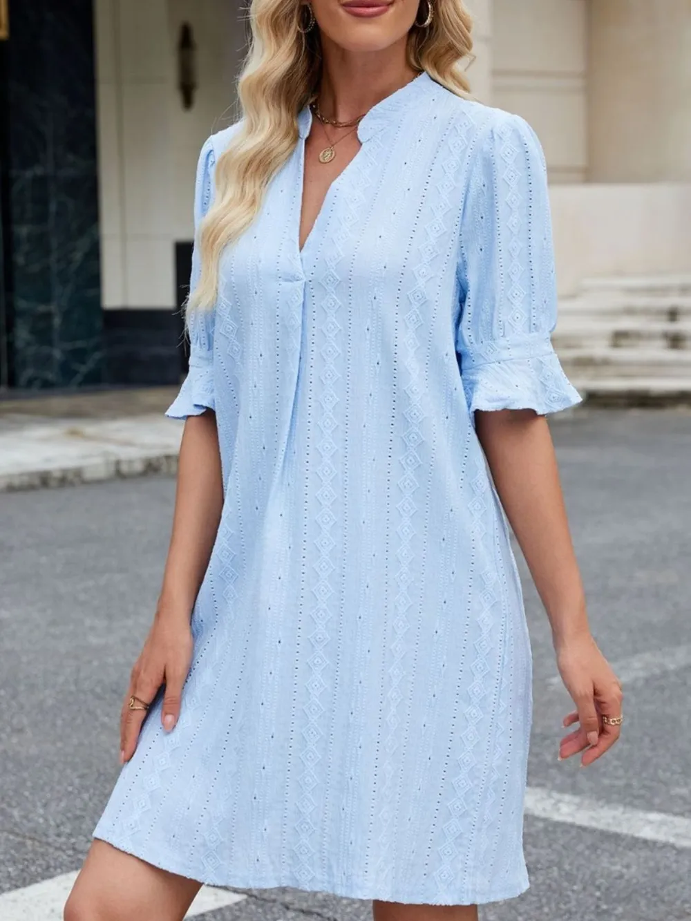 Eyelet Flounce Sleeve Mini Dress, image 5
