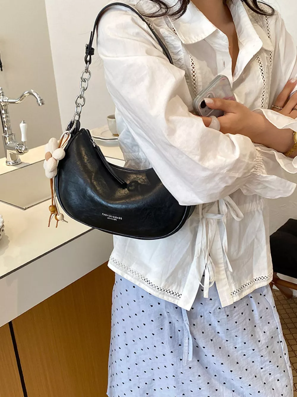 PU Leather Crescent Shoulder Bag, image 2