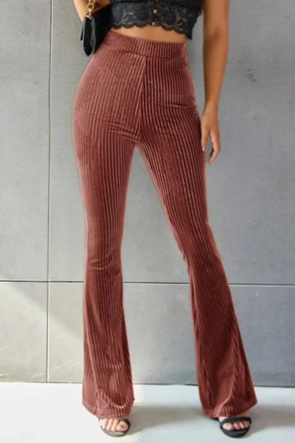 Ribbed High Waist Flare Pants, image 8