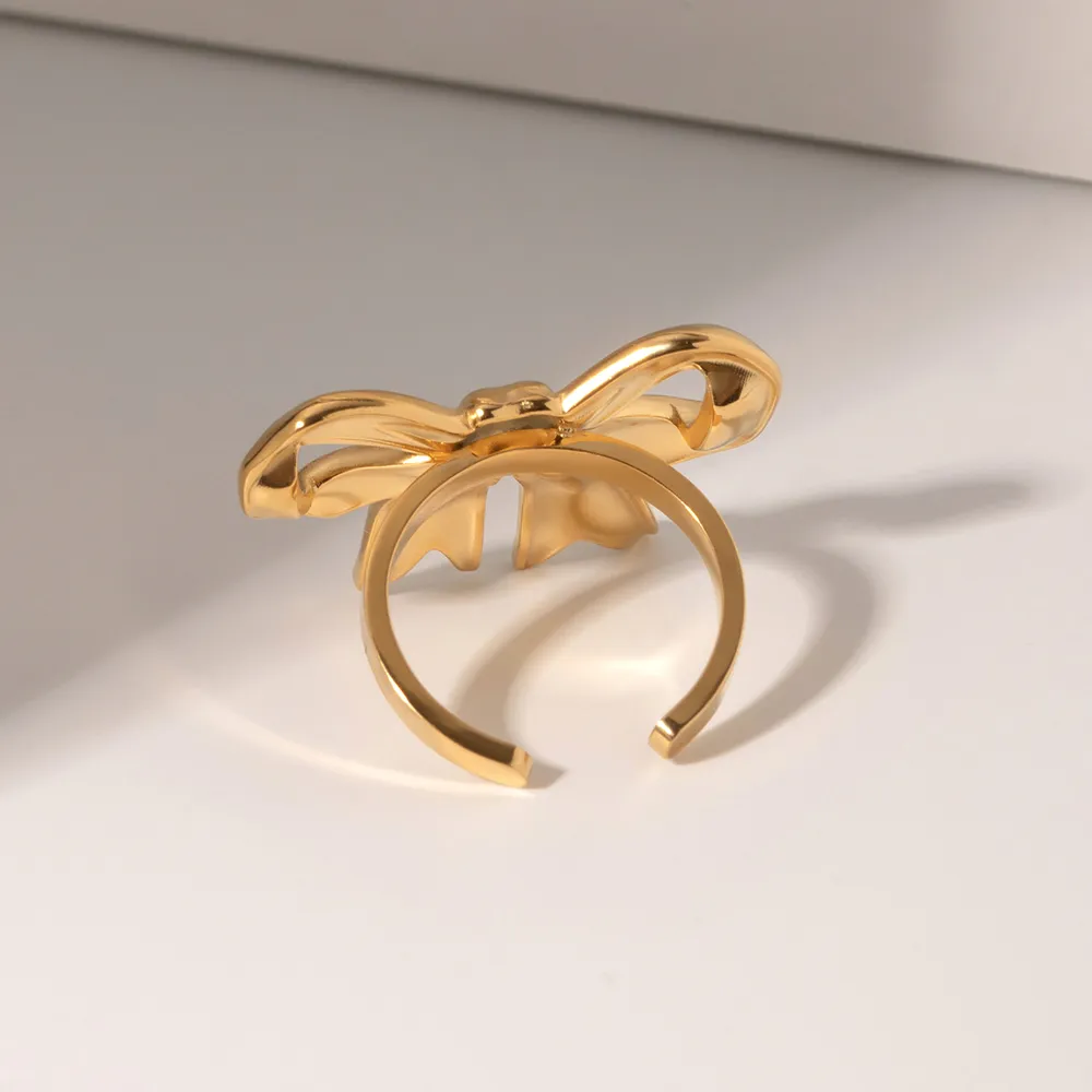 18K Gold-Plated Stainless Steel Bow Ring, image 3