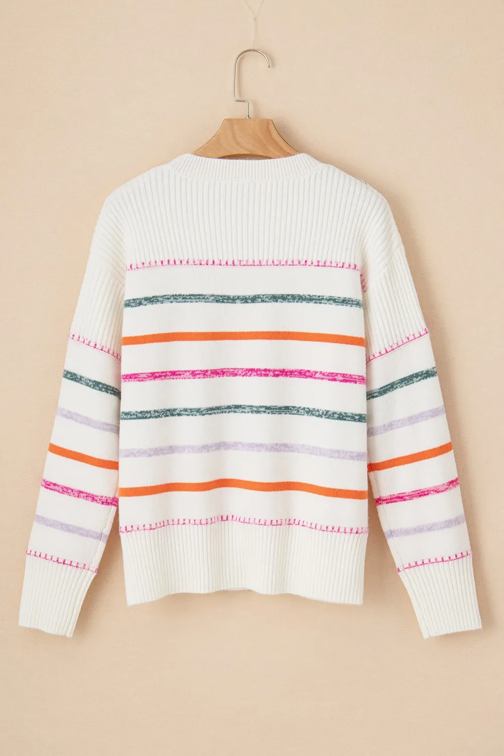 Striped Round Neck Dropped Shoulder Sweater, image 7