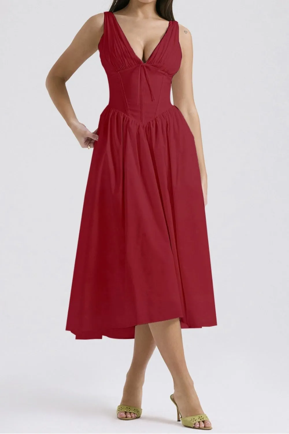 Ruched V-Neck Sleeveless Dress with Pockets, image 6