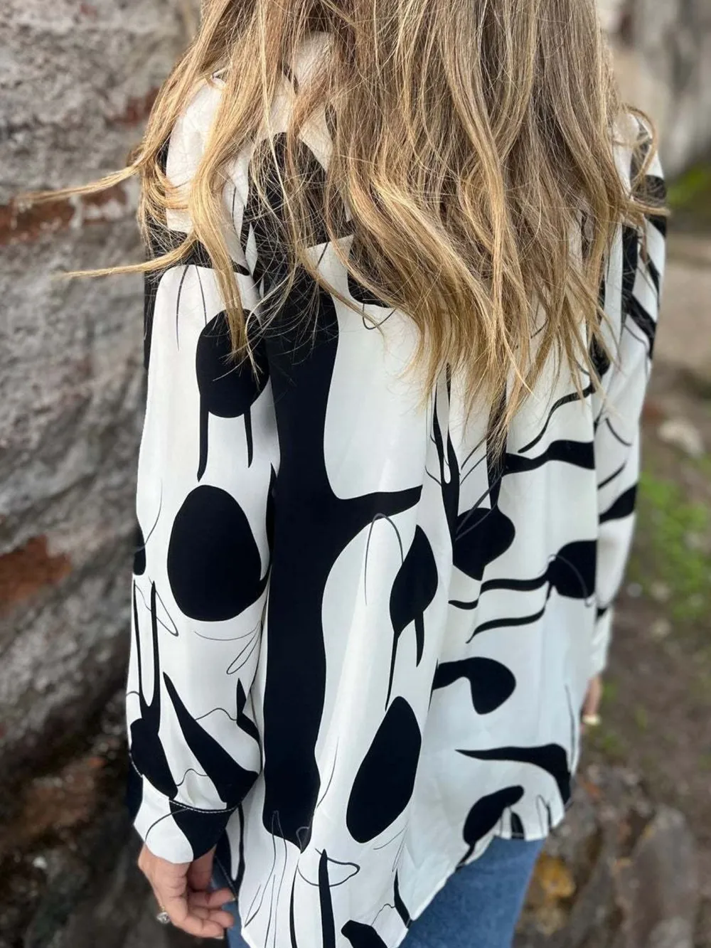 Full Size Abstract Print Long Sleeve Button-Up Shirt Plus Size, image 2