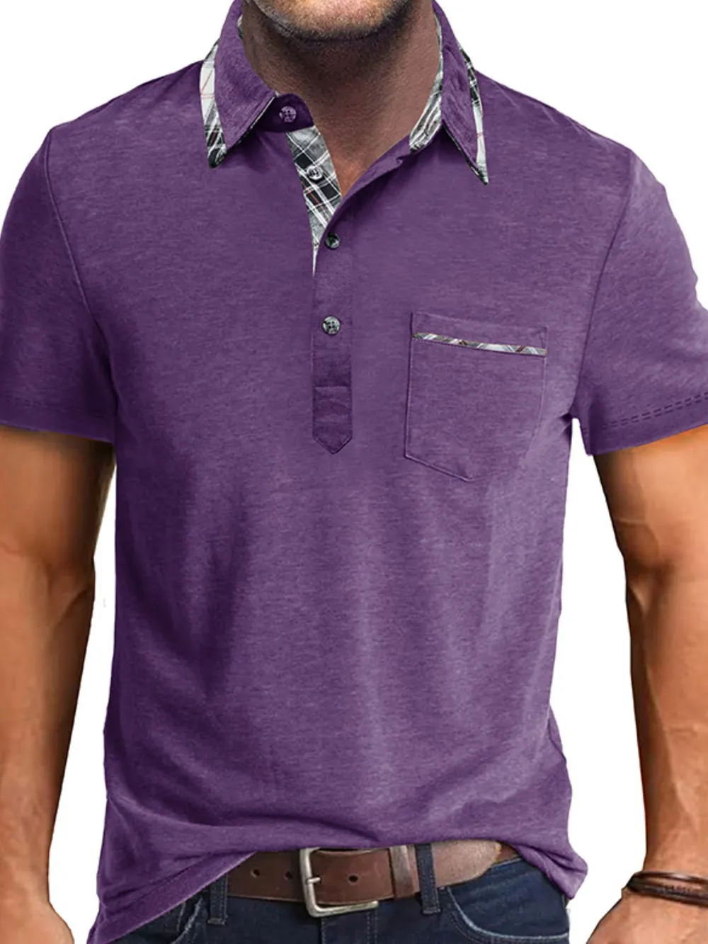 Men's Full Size Classic Plaid Collar Cotton Polo Shirt Plus Size, image 15