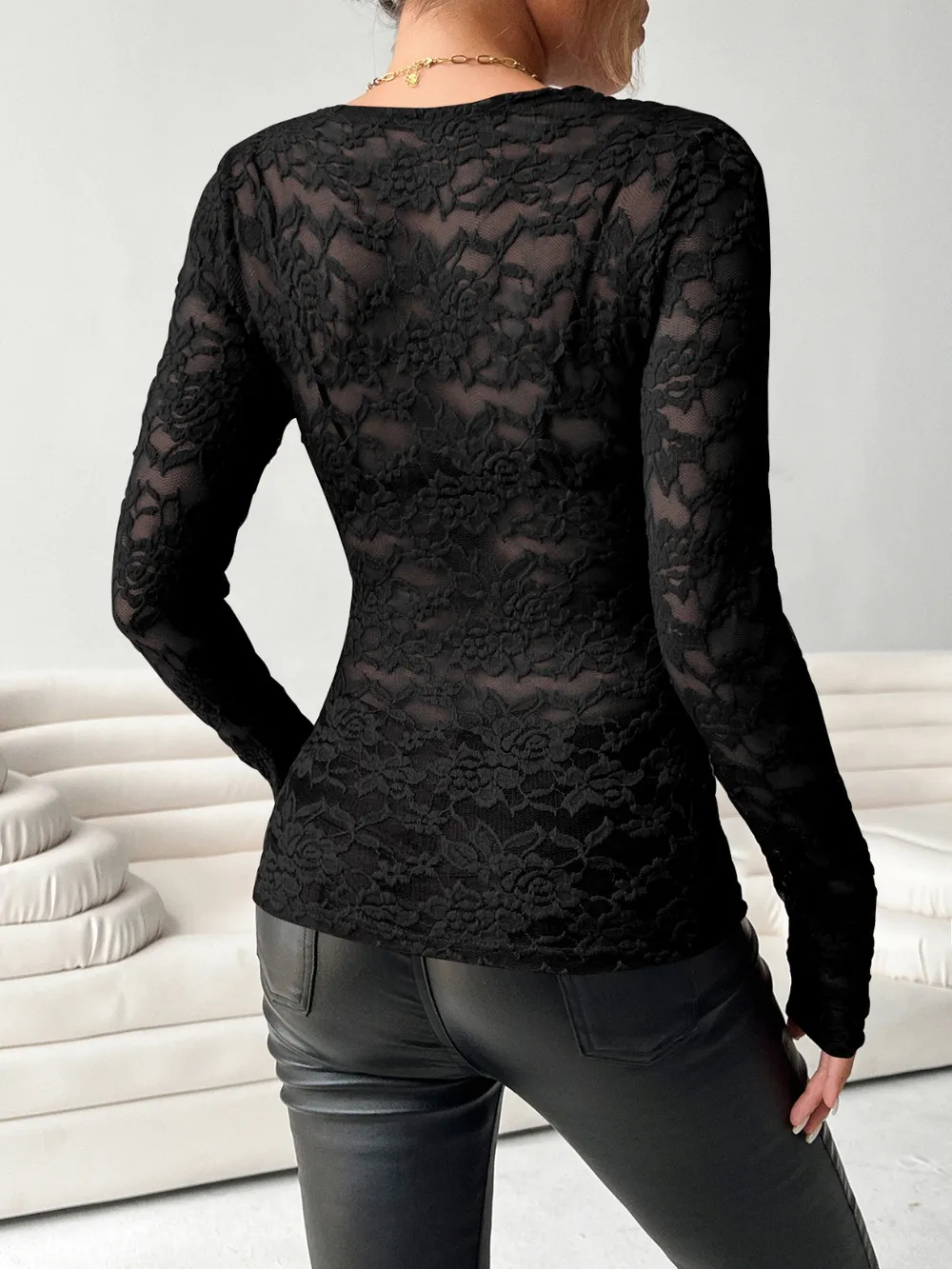 V-Neck Long Sleeve Lace Top, image 11