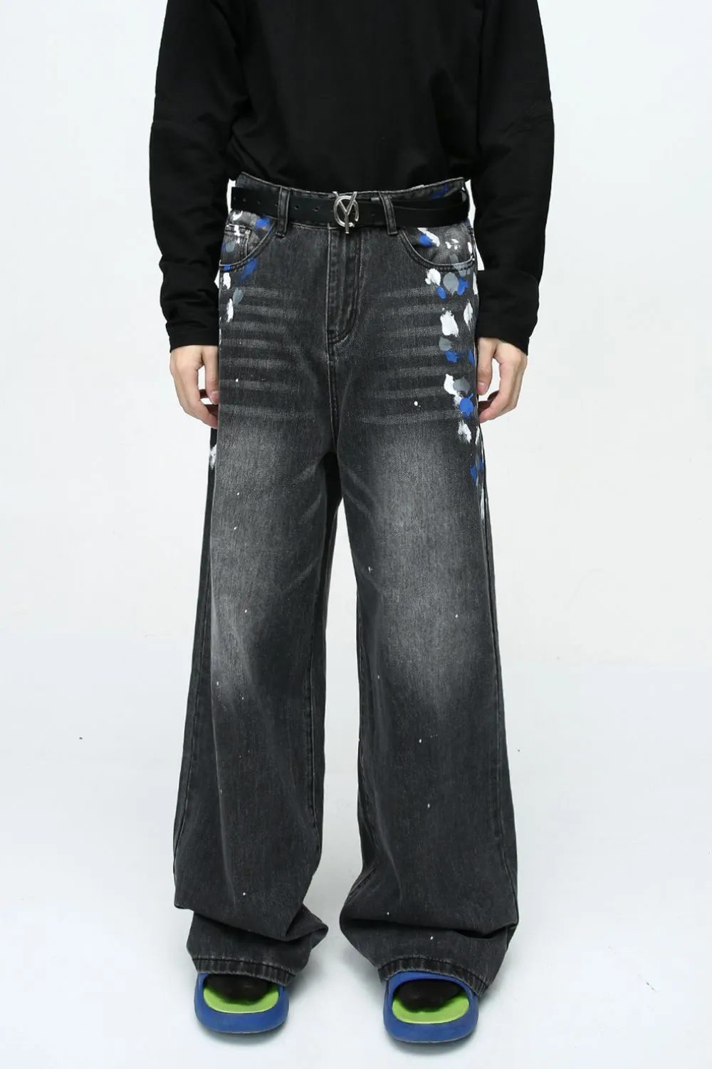 Watercolor Wide Leg Jeans with Pockets