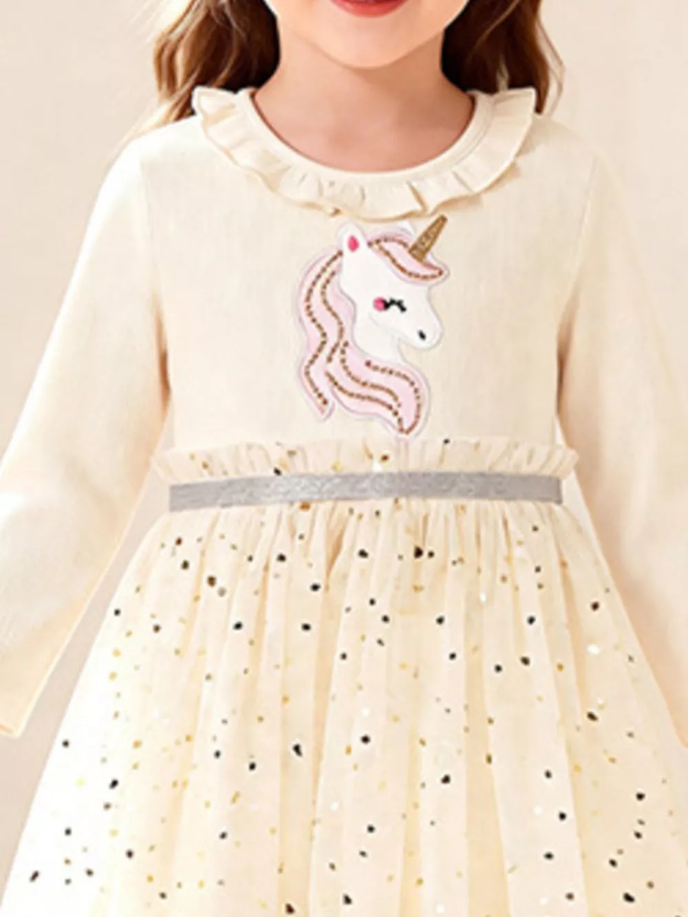 Children's Unicorn Applique Ruffle Trim Tulle Dress, image 3