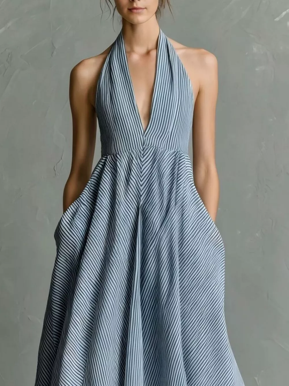 Full Size Striped Halter Neck Maxi Dress with Pockets Plus Size, image 5