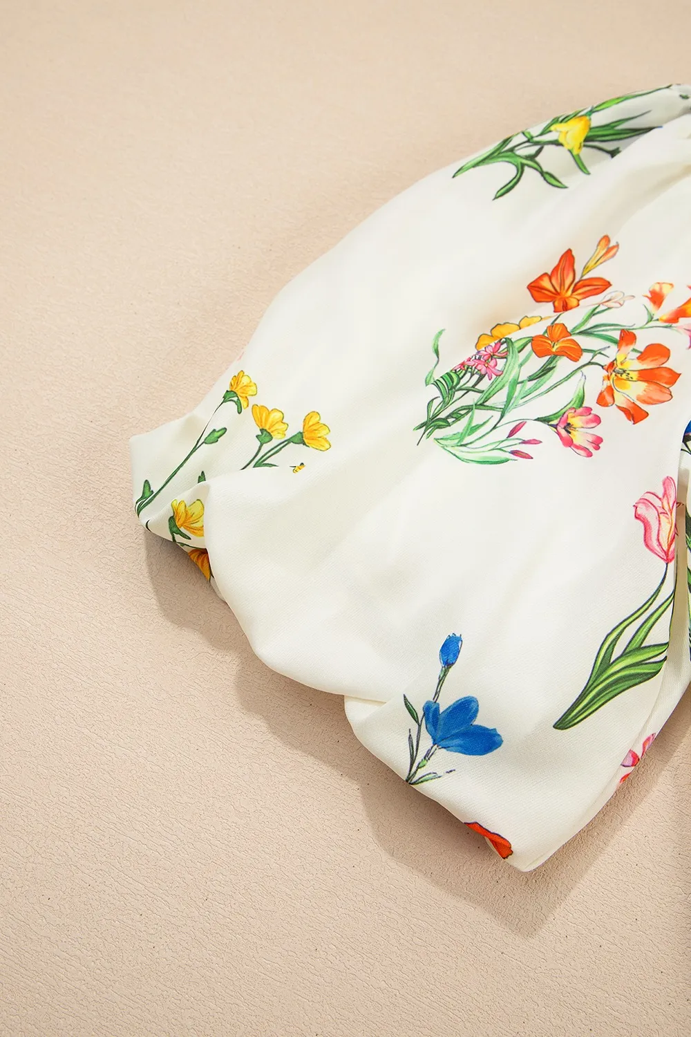 Floral Short Puff Sleeve Notched Blouse, image 3