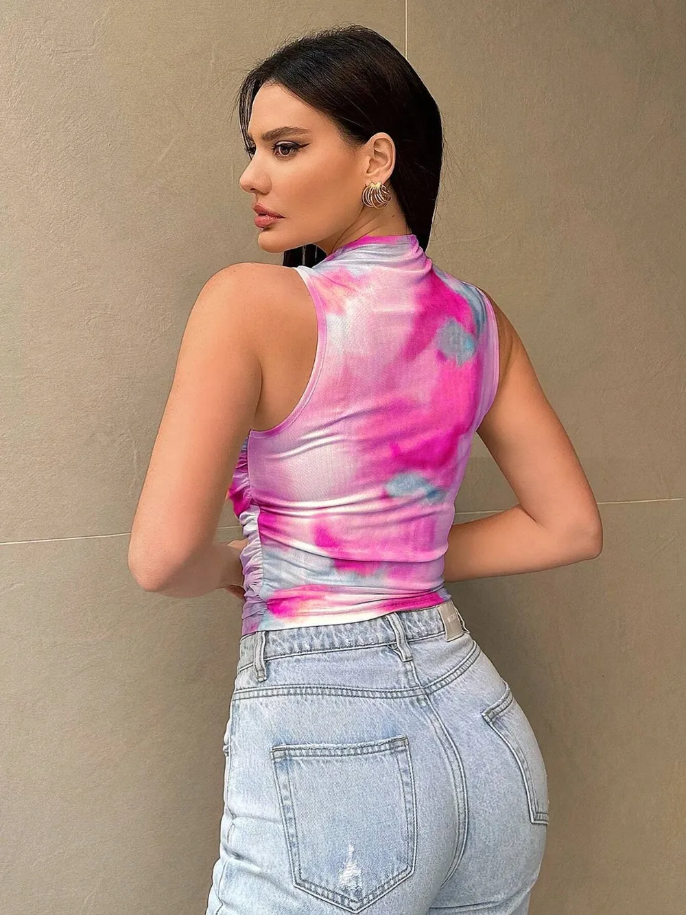 Printed Mock Neck Ruched Tank, image 11