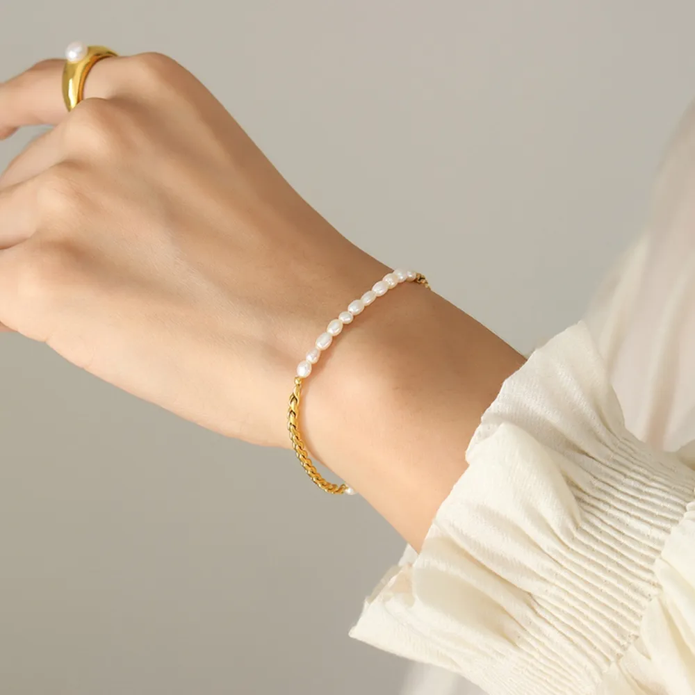 Freshwater Pearl Titanium Steel Bracelet, image 3
