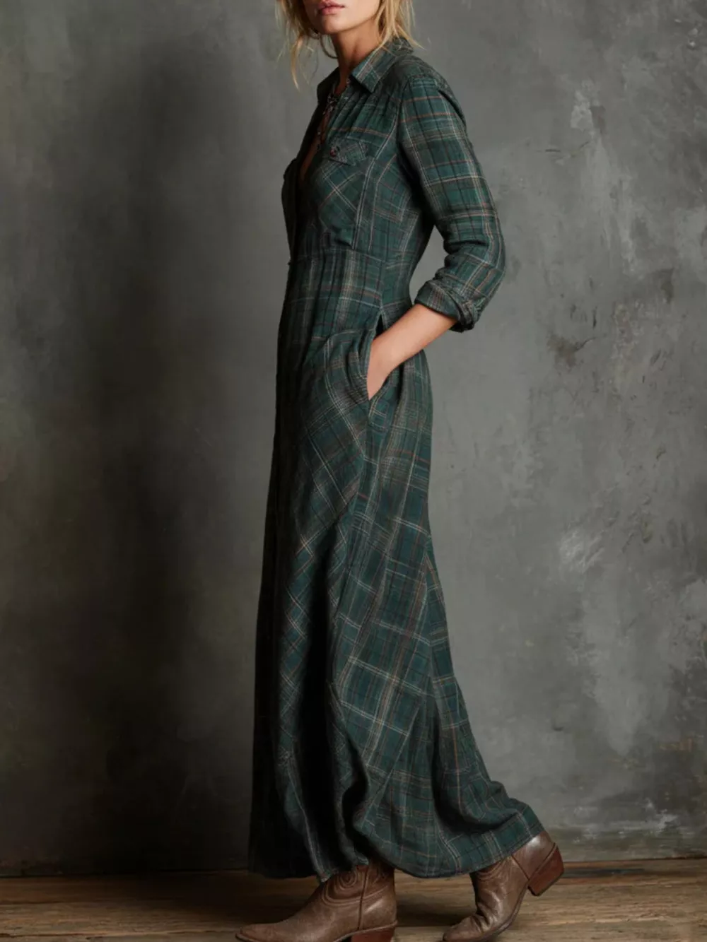 Full Size Plaid Button-Down Maxi Dress Plus Size, image 6