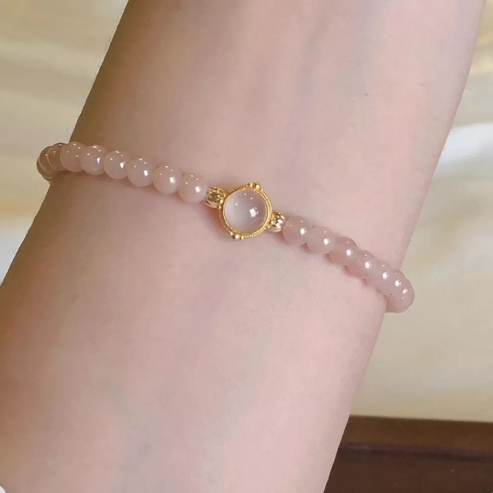18K Gold-Plated Moonstone Bead Bracelet, image 5