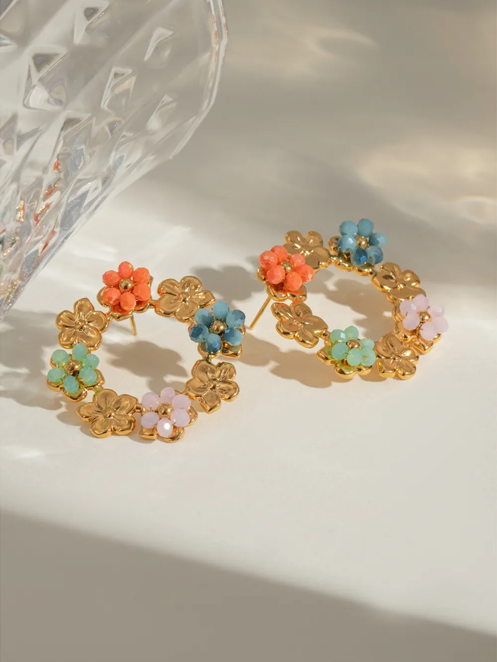 Synthetic Crystal Stainless Steel Flower Earrings, image 3