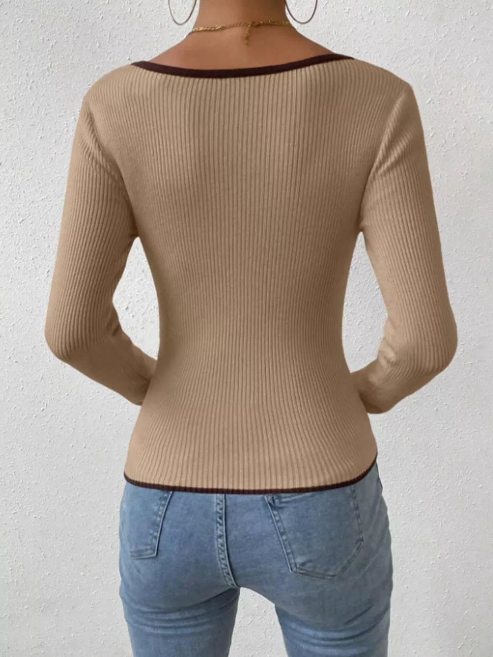Contrast Trim Long Sleeve Knit Top, image 9