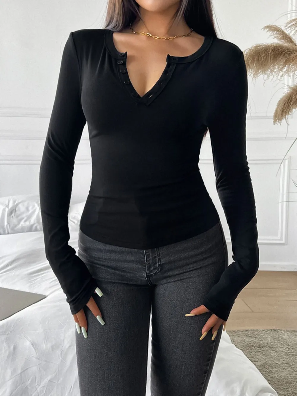 Quarter Button Long Sleeve T-Shirt, image 10